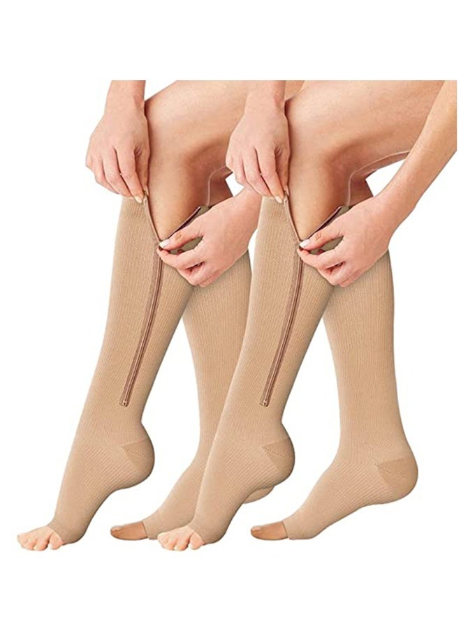 Compression Socks - 2 Pairs 15-20mmHg Open Toe Toeless, Copper fiber Leg Support Stocking Knee High with for Women and Men - Image 1