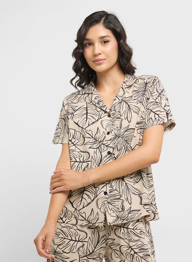 Ginger Monochrome Printed Shirt & Pyjama  Set  - Image 3