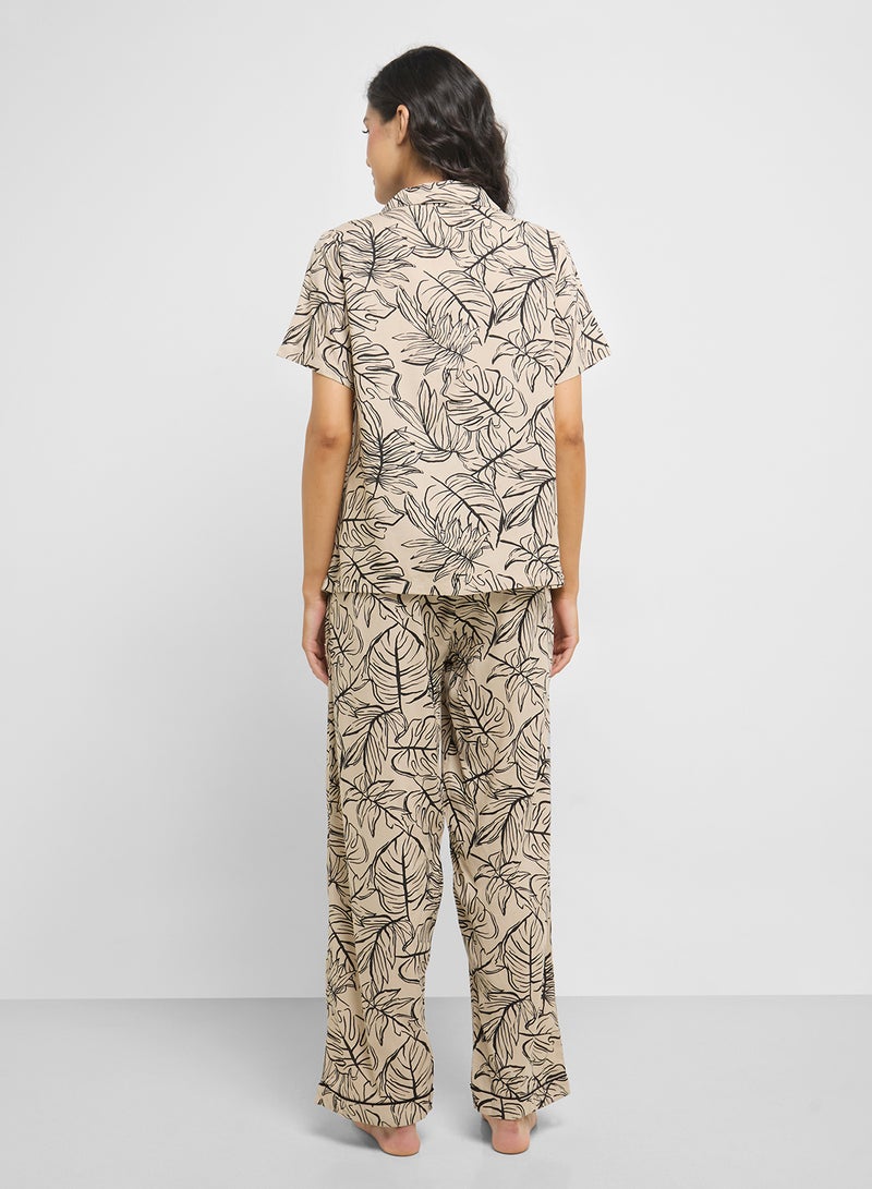 Ginger Monochrome Printed Shirt & Pyjama  Set  - Image 2