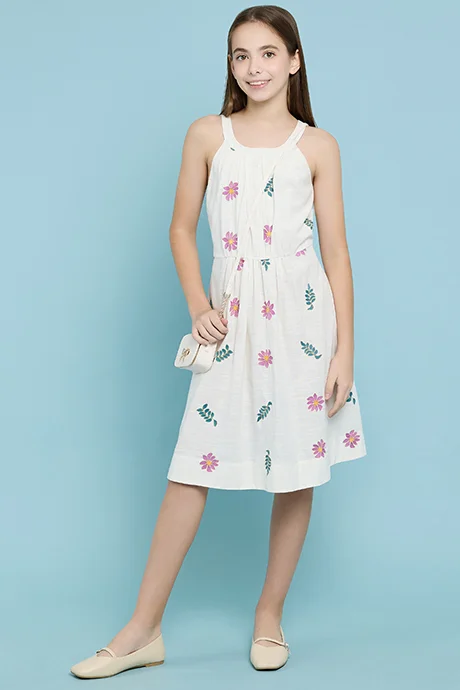 R&B Embroidered Sleeveless Fit & Flare Dress