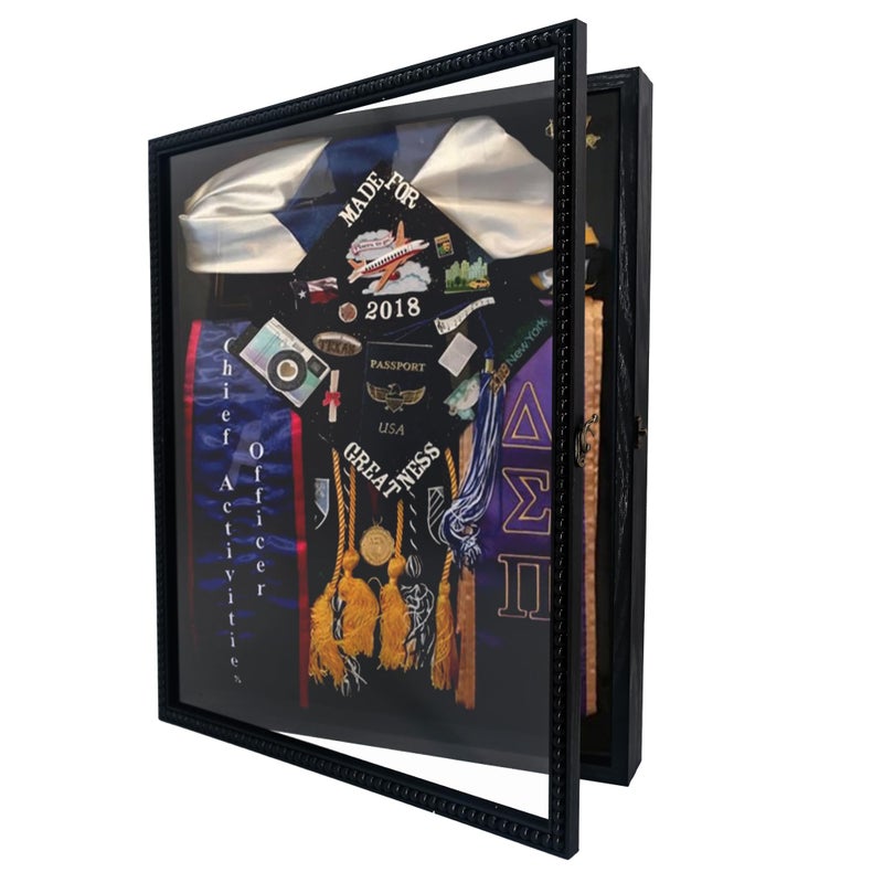 FramePro Shadow Box Deep Front Open with Hinge Beaded Designed Display Case with Linen Back, Picture Frame Wedding Bouquet Memorabilia Medals Photos Memory Box for Keepsakes Black 16x20 - Image 1