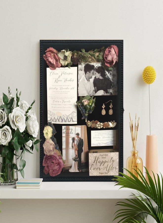 FramePro Shadow Box Deep Front Open with Hinge Beaded Designed Display Case with Linen Back, Picture Frame Wedding Bouquet Memorabilia Medals Photos Memory Box for Keepsakes Black 16x20 - Image 2