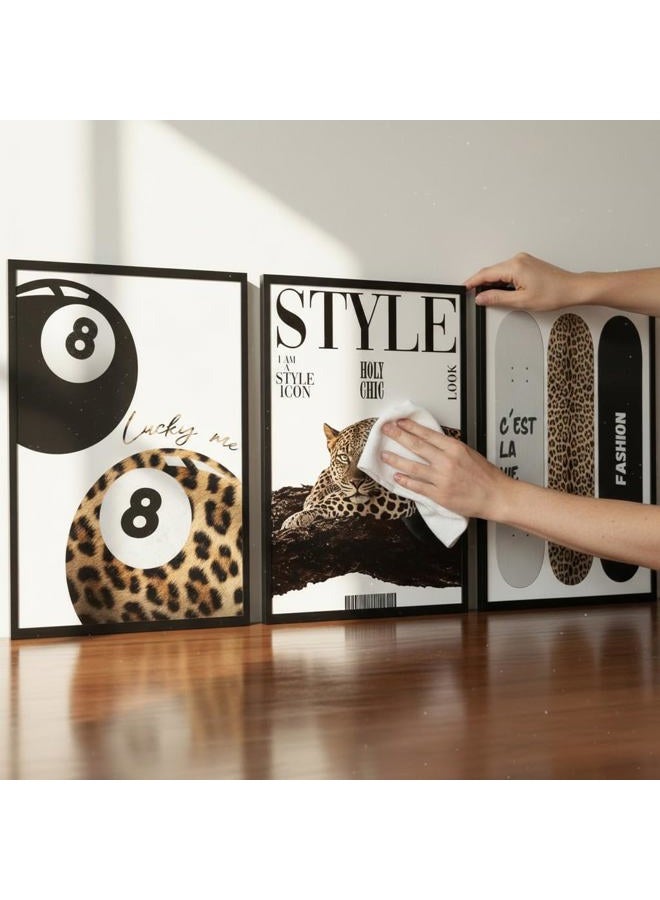 Khioea 3Pcs Trendy Leopard Wall Art Preppy Aesthetic Stylish Leopard Painting Picture Wall Decor Funky Lucky 8 Ballt Cheetah Poster Print Artwork for Bedroom Living Room Bathroom Home Decoration Unframed - Image 4