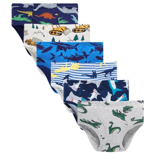 Boboking Little Boys Briefs Dinosaur Truck Toddler Kids Underwear (Pack of 6) 6/7Y - Image 1