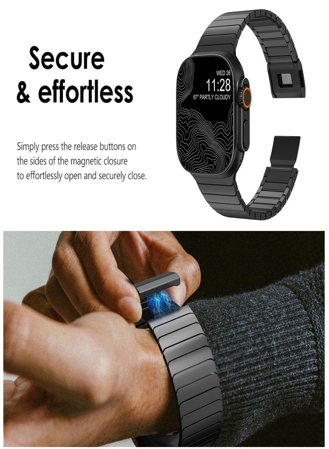 NewWays Grade2 Titanium Band Compatible with Apple Watch Ultra/Ultra 2 Band 49mm, iWatch Series 10 46mm 45mm Series 9/8/7 44mm Series 6/5/4 SE Titanium Metal Link Bands, Black - Image 5