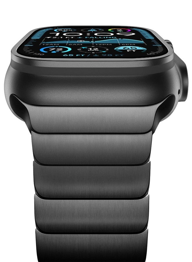 NewWays Grade2 Titanium Band Compatible with Apple Watch Ultra/Ultra 2 Band 49mm, iWatch Series 10 46mm 45mm Series 9/8/7 44mm Series 6/5/4 SE Titanium Metal Link Bands, Black - Image 1