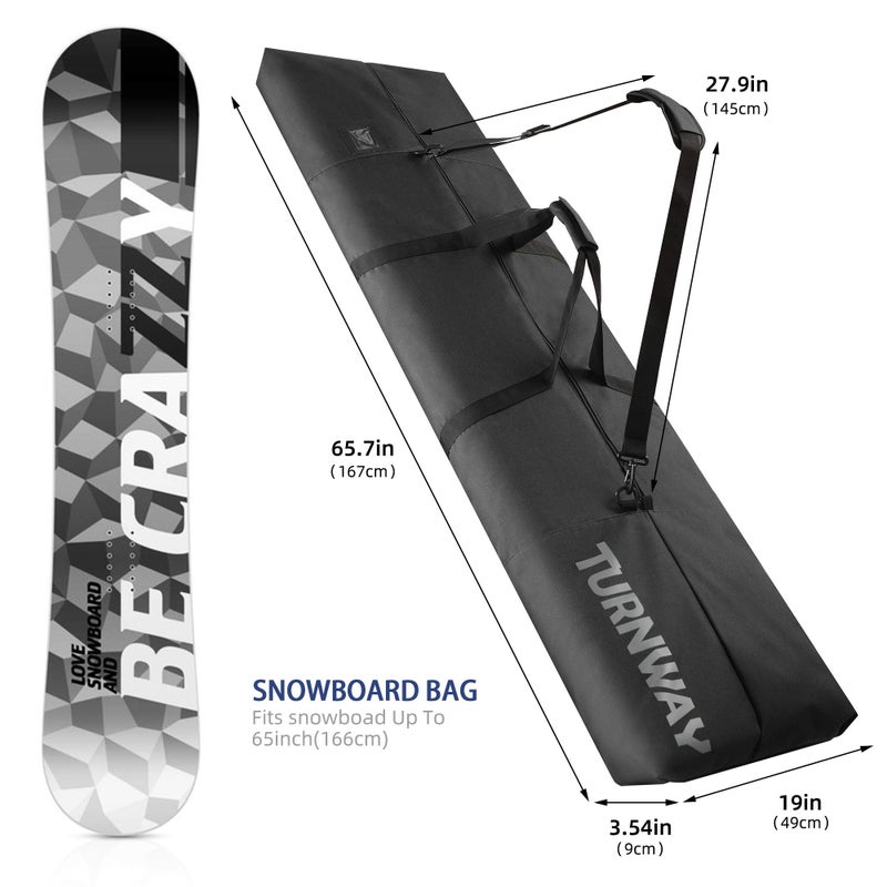 TurnWay Snowboard Bag | Store & Transport Snowboard Up to 165 cm & Extras | Waterproof - for Men, Women and Youth (Black) - Image 2