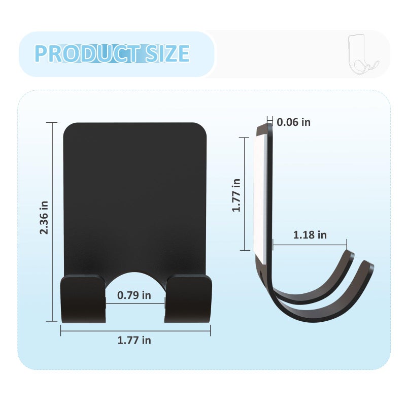 VIS'V Shower Wall Razor Holder, Metal Adhesive Razor Hooks for His and Hers, Waterproof, Black, 2 Pcs - Image 4