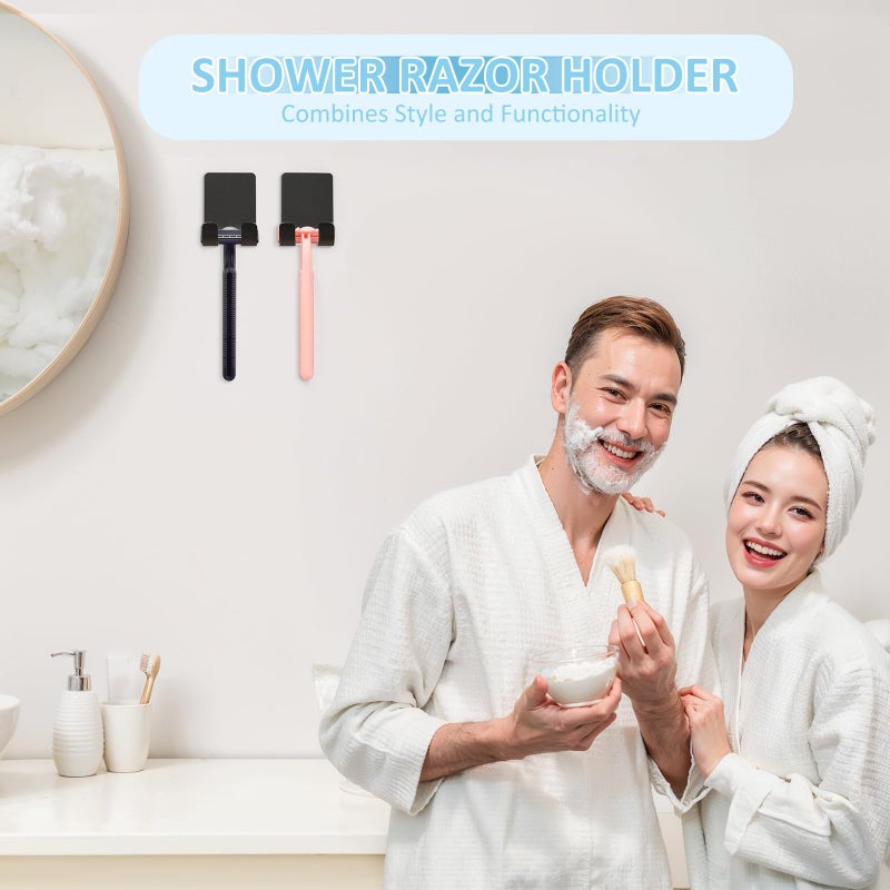 VIS'V Shower Wall Razor Holder, Metal Adhesive Razor Hooks for His and Hers, Waterproof, Black, 2 Pcs - Image 2
