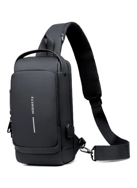 Anti Theft Sling Bag with USB Charging Sport Sling Anti-Theft Shoulder Bag  Crossbody Bags Chest Daypack Black