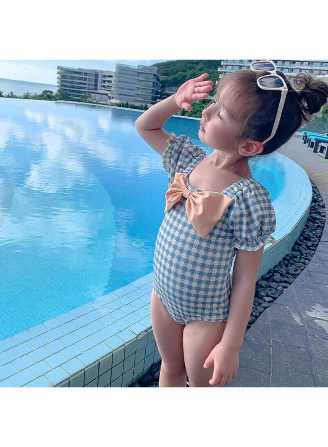 Yuke Girls' Swimsuit, Baby One-piece Cute Plaid Swimwear, Quick-dry Hot Spring Beach Children's Swimwear, Korean Style - Image 2