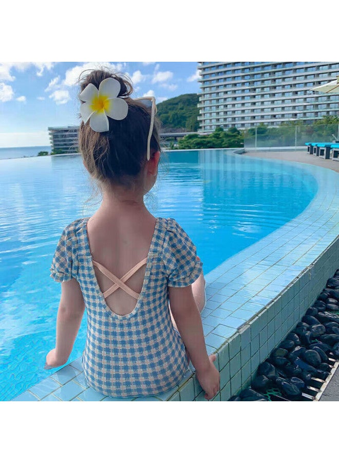 Yuke Girls' Swimsuit, Baby One-piece Cute Plaid Swimwear, Quick-dry Hot Spring Beach Children's Swimwear, Korean Style - Image 3