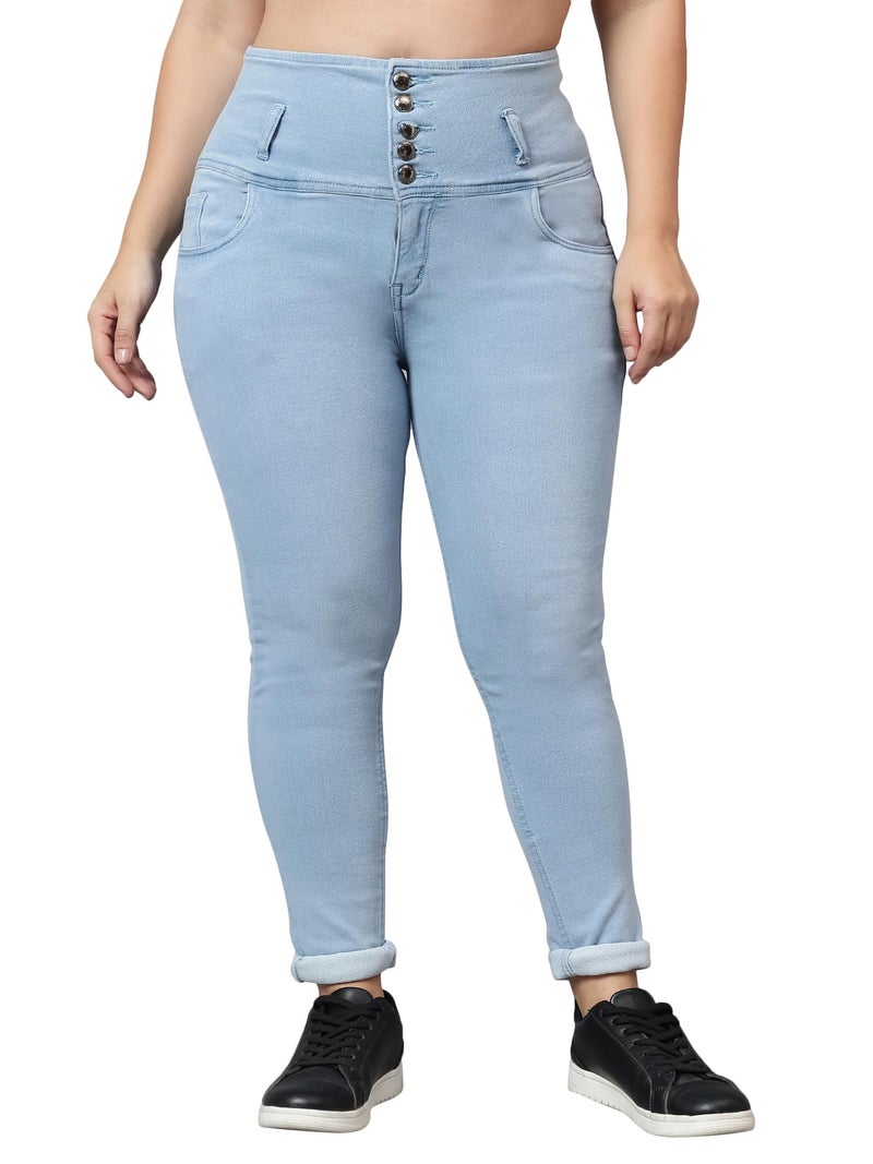 Nifty Women's Denim Stretchable High Waist Plus Size Jeans (NFTYPLS_1265_ICE_36_Sky Blue_36) - Image 1