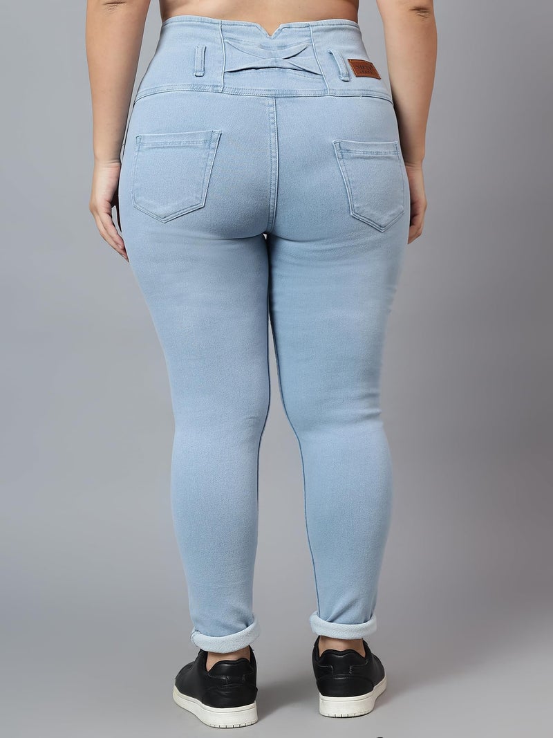 Nifty Women's Denim Stretchable High Waist Plus Size Jeans (NFTYPLS_1265_ICE_36_Sky Blue_36) - Image 3
