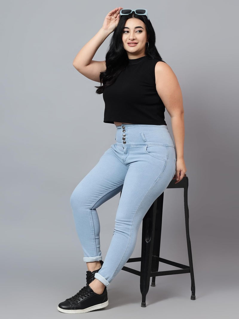 Nifty Women's Denim Stretchable High Waist Plus Size Jeans (NFTYPLS_1265_ICE_36_Sky Blue_36) - Image 4