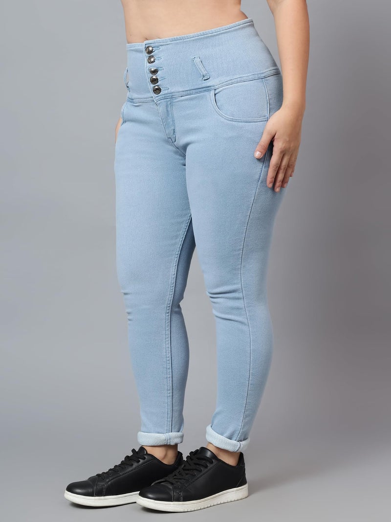 Nifty Women's Denim Stretchable High Waist Plus Size Jeans (NFTYPLS_1265_ICE_36_Sky Blue_36) - Image 2