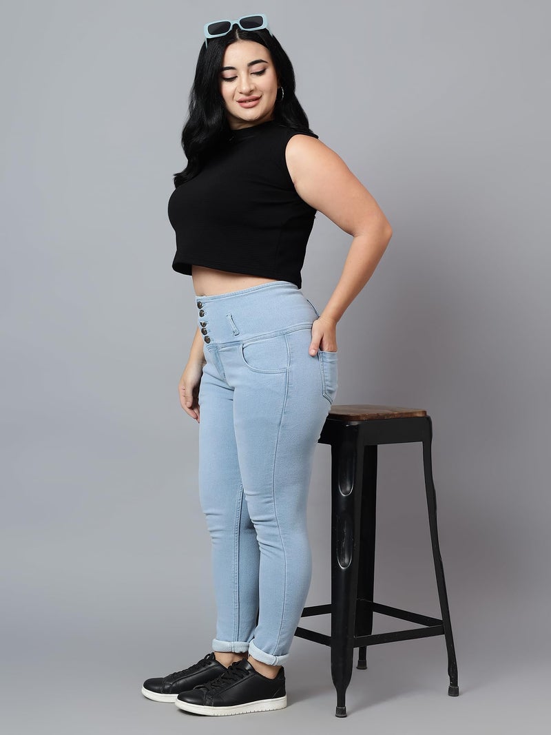 Nifty Women's Denim Stretchable High Waist Plus Size Jeans (NFTYPLS_1265_ICE_36_Sky Blue_36) - Image 5
