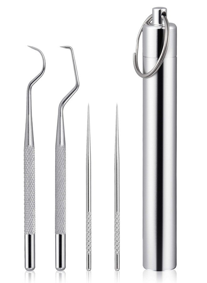 Worldity 5Pcs Reusable Toothpick, Portable Metal Toothpick, Professional Teeth Cleaning Tools, Dental Picks with Toothpick Holder and Key Ring for Travel Picnic Camping - Image 1