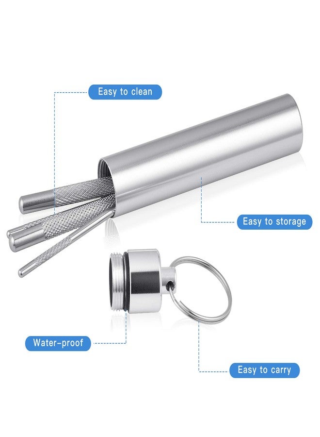 Worldity 5Pcs Reusable Toothpick, Portable Metal Toothpick, Professional Teeth Cleaning Tools, Dental Picks with Toothpick Holder and Key Ring for Travel Picnic Camping - Image 4