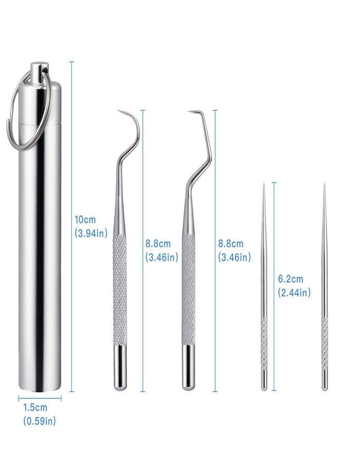 Worldity 5Pcs Reusable Toothpick, Portable Metal Toothpick, Professional Teeth Cleaning Tools, Dental Picks with Toothpick Holder and Key Ring for Travel Picnic Camping - Image 2