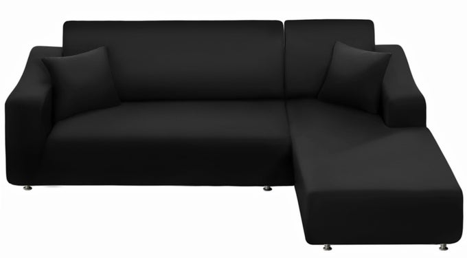 COUCH COVER L SHAPE 2 PIECES SOFA COVER SOFT STRETCH SLIPCOVERS WITH 2PCS PILLOWCASES FURNITURE PROTECTOR SECTIONAL COUCH COVERS 3 SEATER 3 SEATERBLACK