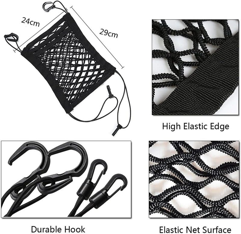 ORiTi 3-Layer Universal Car Seat Storage Stretchable Mesh Organizer, Mesh Cargo Net Hook Pouch Holder for Purse Bag Phone Children Kids Pets Disturb Stopper Black. - Image 5
