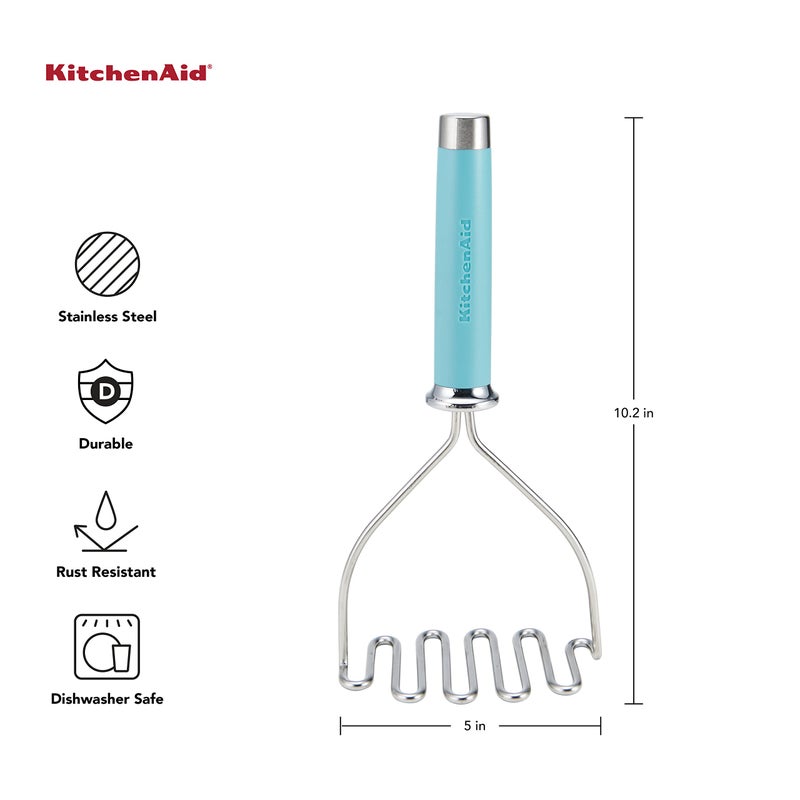 KitchenAid Gourmet Stainless Steel Wire Masher, 10.24-Inch, Aqua Sky - Image 2