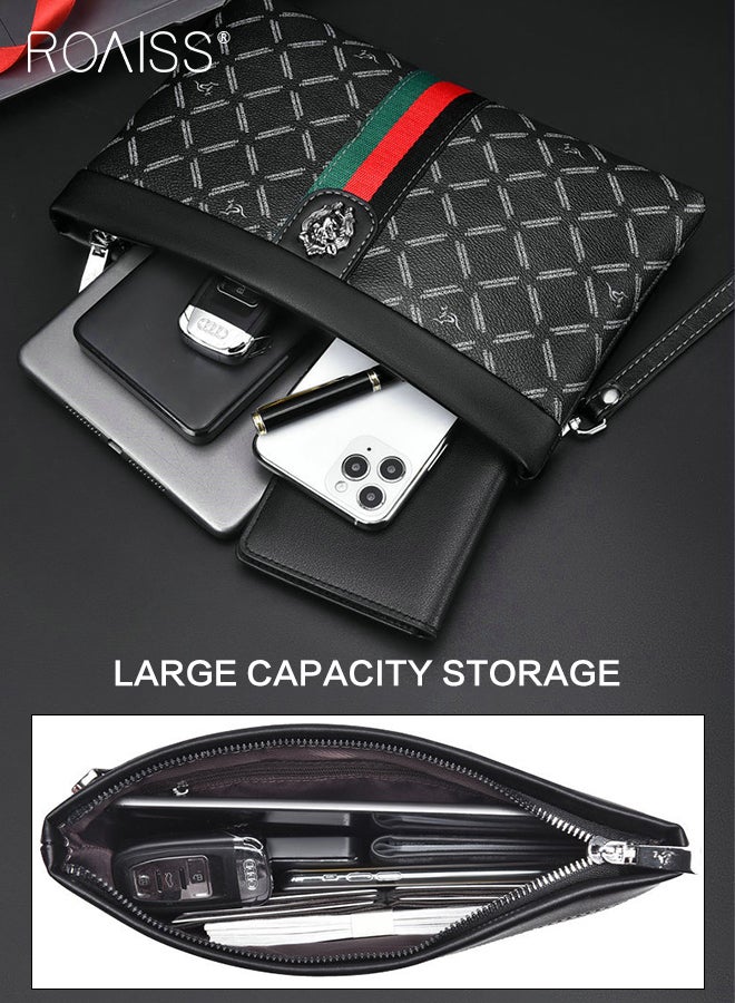 roaiss Gentleman Leather Clutch Bag for Men Multiple Pockets and Card Slot Smooth Zipper Storage Envelope Bag Mens Fashionable Commuting Premium Wear Resistant Business Bag  - Image 2