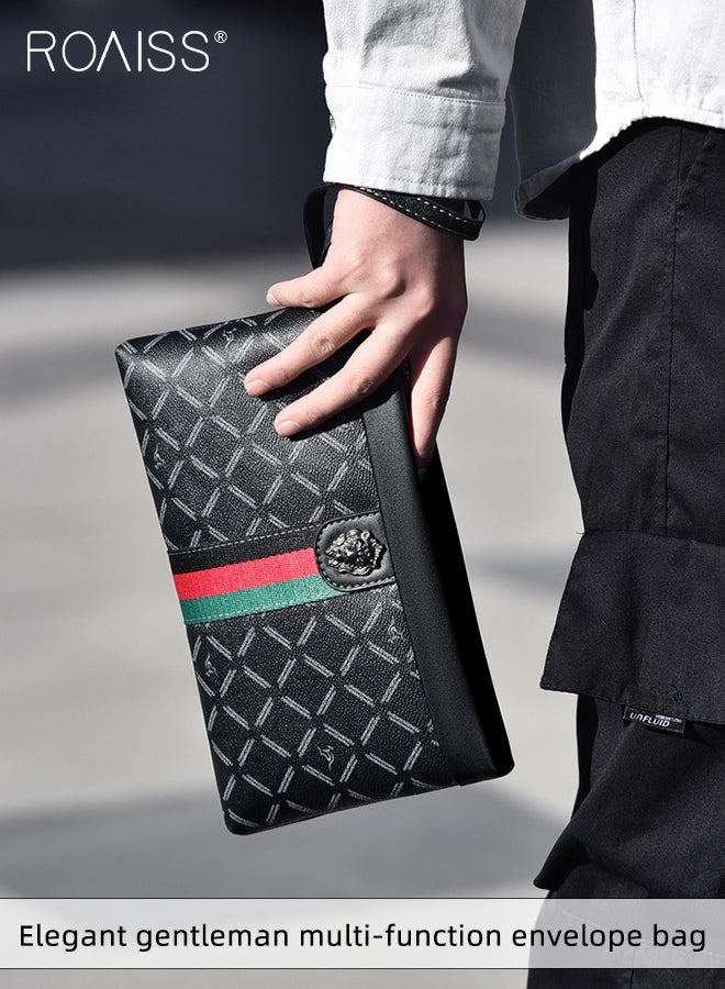 roaiss Gentleman Leather Clutch Bag for Men Multiple Pockets and Card Slot Smooth Zipper Storage Envelope Bag Mens Fashionable Commuting Premium Wear Resistant Business Bag  - Image 1