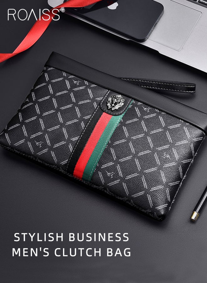 roaiss Gentleman Leather Clutch Bag for Men Multiple Pockets and Card Slot Smooth Zipper Storage Envelope Bag Mens Fashionable Commuting Premium Wear Resistant Business Bag  - Image 4