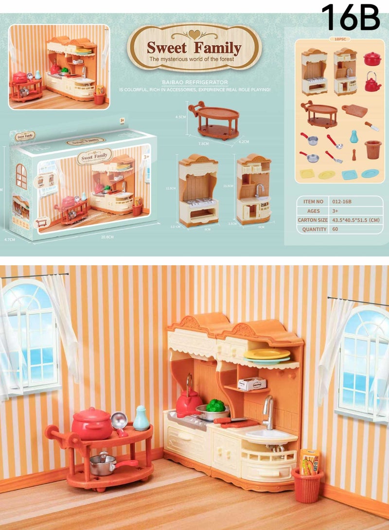 Mini Cooking set, Kitchen set Miniature Dollhouse Mini Furniture   Dollhouse Furniture 1:12 Furniture for Dolls Dollhouse Decoration-Sweet Family 16B