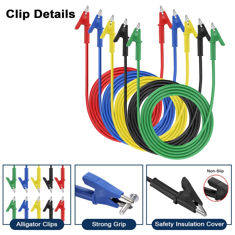 Sumnacon 5 Pack Alligator Clips Test Leads with Insulators Clips,Dual Ended Alligator Clips Electrical Wires with Jack Copper Clamps,Flexible Alligator to Alligator Clip for Electrical Testing - Image 4