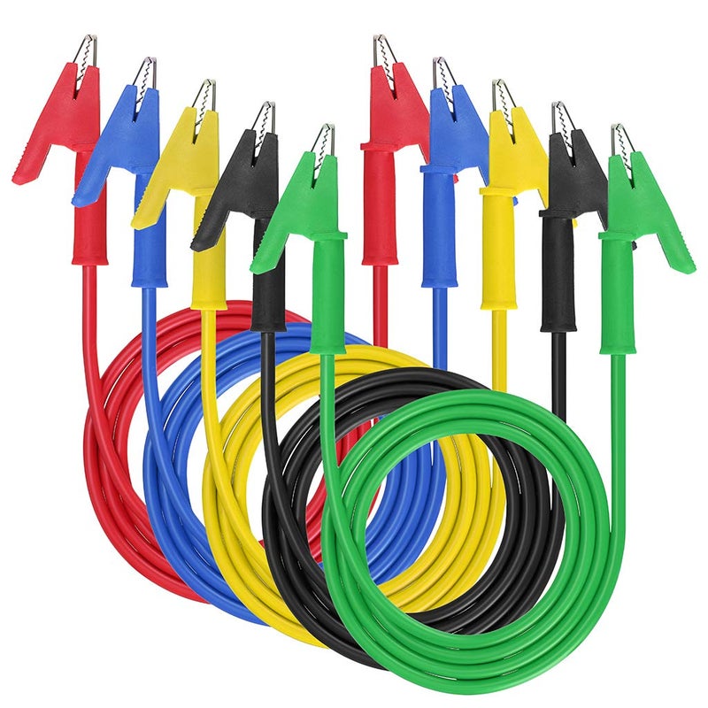 Sumnacon 5 Pack Alligator Clips Test Leads with Insulators Clips,Dual Ended Alligator Clips Electrical Wires with Jack Copper Clamps,Flexible Alligator to Alligator Clip for Electrical Testing - Image 1