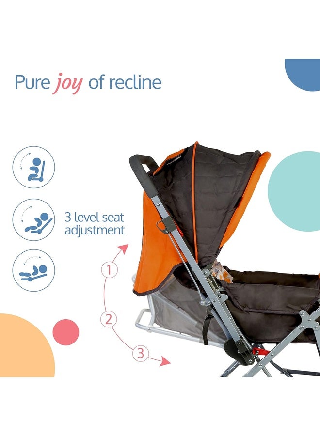 Luvlap Sunshine Baby Stroller/Pram for 0 to 3 Years, New Born/Toddler/Kid, 5 Point Safety Harness, Adjustable backrest, 360° Swivel Wheel, Large Storage Basket, Reversible Handlebar (Orange) - Image 4