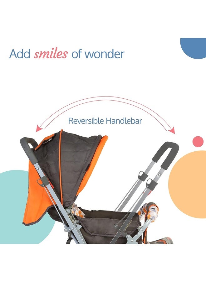 Luvlap Sunshine Baby Stroller/Pram for 0 to 3 Years, New Born/Toddler/Kid, 5 Point Safety Harness, Adjustable backrest, 360° Swivel Wheel, Large Storage Basket, Reversible Handlebar (Orange) - Image 5