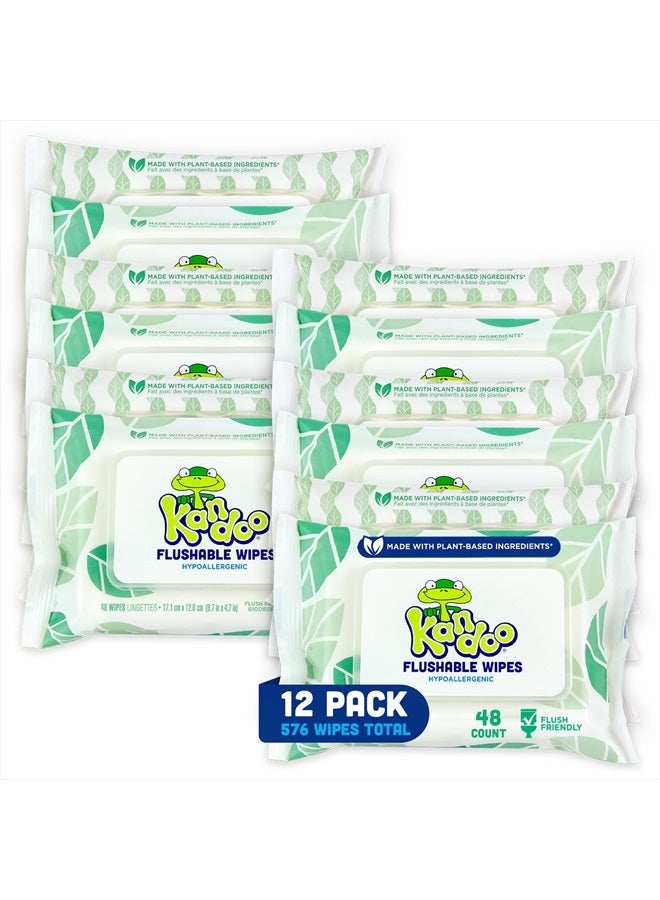 Kandoo Flushable Wipes for Baby and Kids by Kandoo, Sensitve and Unscented Formula, Hypoallergenic Potty Training Wet Cleansing Cloths , 48 Count, Pack of 12 - Image 1