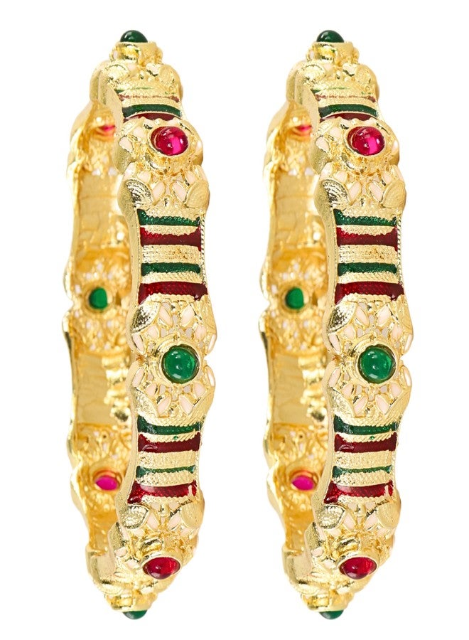 NMII Traditional Gold Plated Metal Bangles Kada Set For Women & Girls With Multi Zircon Stone | Women's Bangles | Premium Kada Set For Wedding, Occasions Fashion Jewelry - (MAH134-GoldMulti-2.6) - Image 5