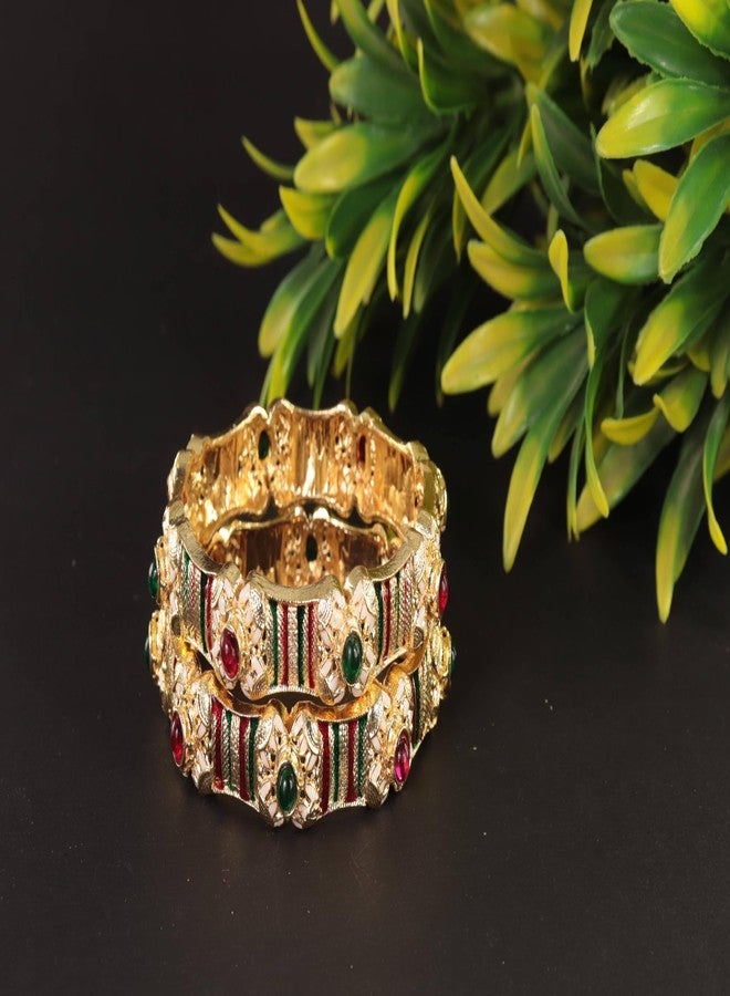 NMII Traditional Gold Plated Metal Bangles Kada Set For Women & Girls With Multi Zircon Stone | Women's Bangles | Premium Kada Set For Wedding, Occasions Fashion Jewelry - (MAH134-GoldMulti-2.6) - Image 3