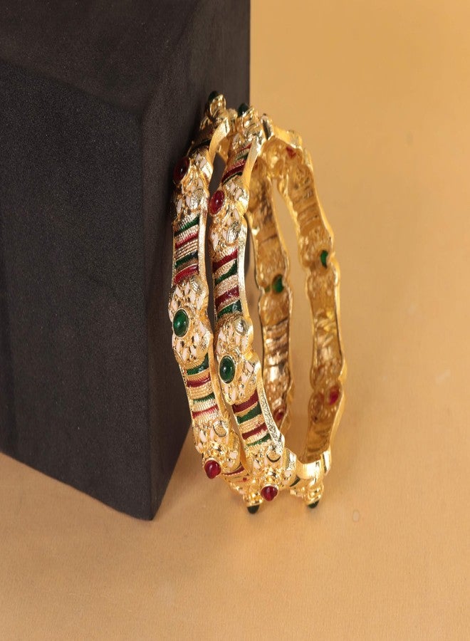 NMII Traditional Gold Plated Metal Bangles Kada Set For Women & Girls With Multi Zircon Stone | Women's Bangles | Premium Kada Set For Wedding, Occasions Fashion Jewelry - (MAH134-GoldMulti-2.6) - Image 2