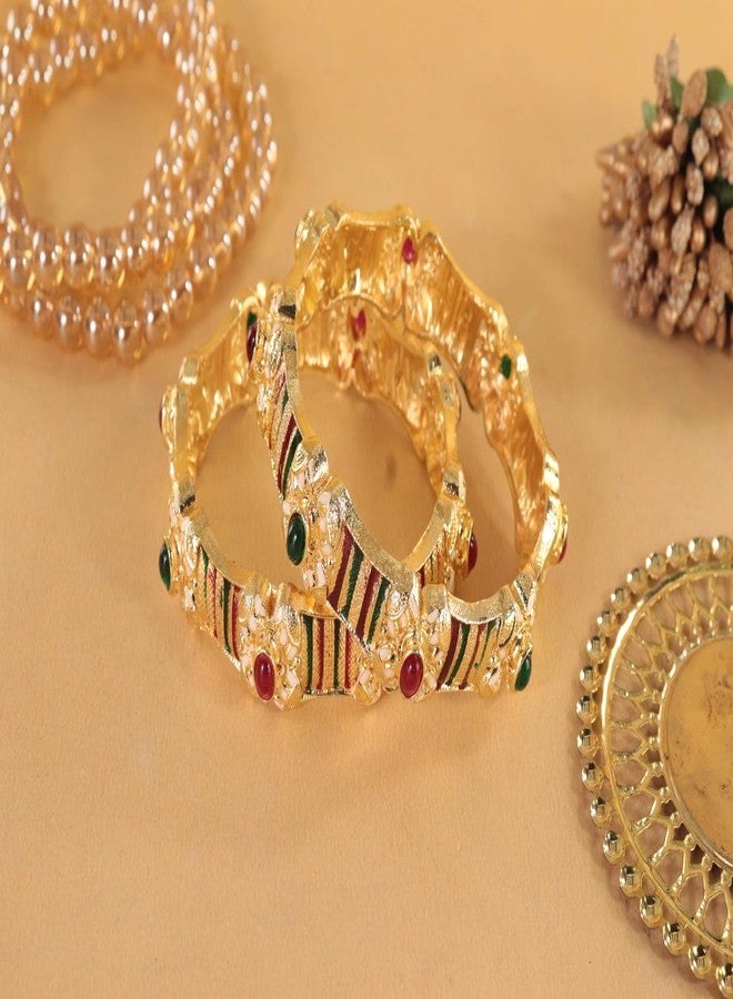 NMII Traditional Gold Plated Metal Bangles Kada Set For Women & Girls With Multi Zircon Stone | Women's Bangles | Premium Kada Set For Wedding, Occasions Fashion Jewelry - (MAH134-GoldMulti-2.6) - Image 4