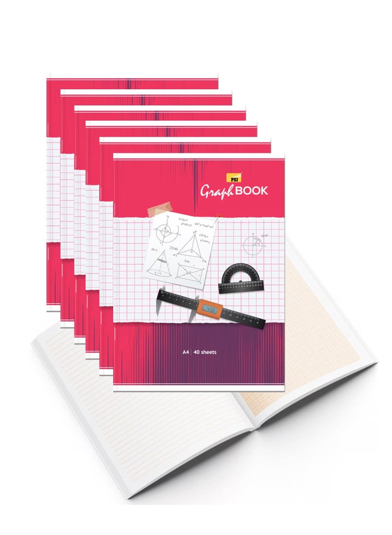 Psi 6-Piece A4 Size Graph Notebook 40 Sheets - Image 1
