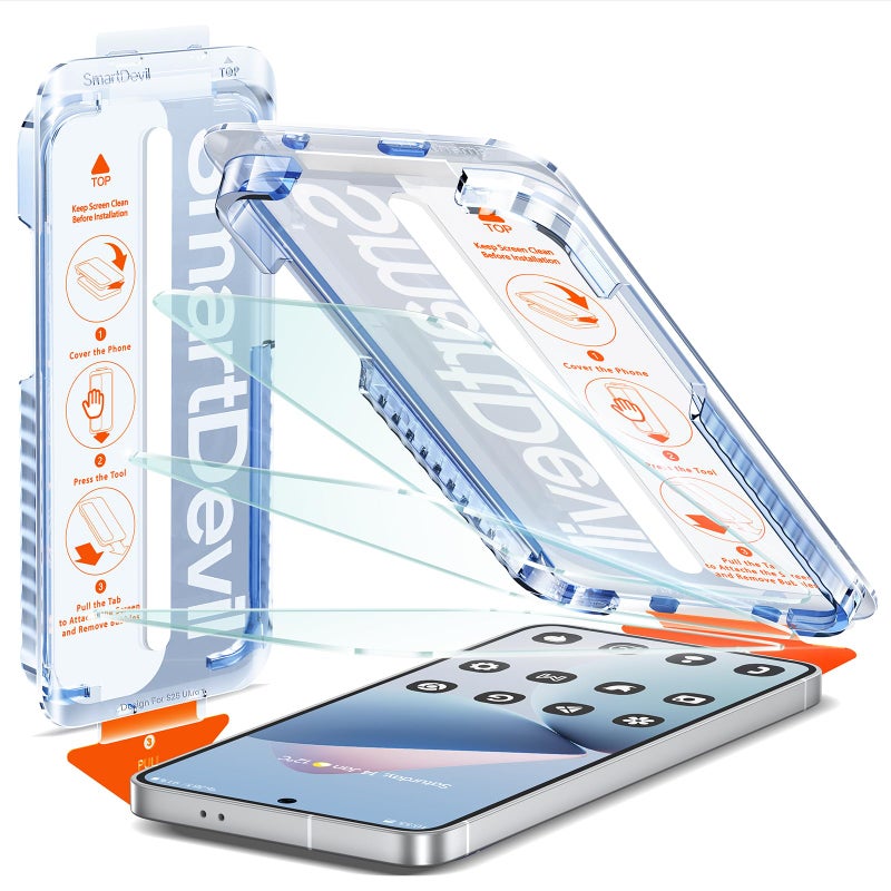 SMARTDEVIL [3 Pack for Samsung Galaxy S25 Screen Protector, Finger Print Reader Compatible, Fast & Easy Installation, Clear 9H Tempered Glass Film, Alignment Frame [Dust-Free & Bubble-Free] - Image 1