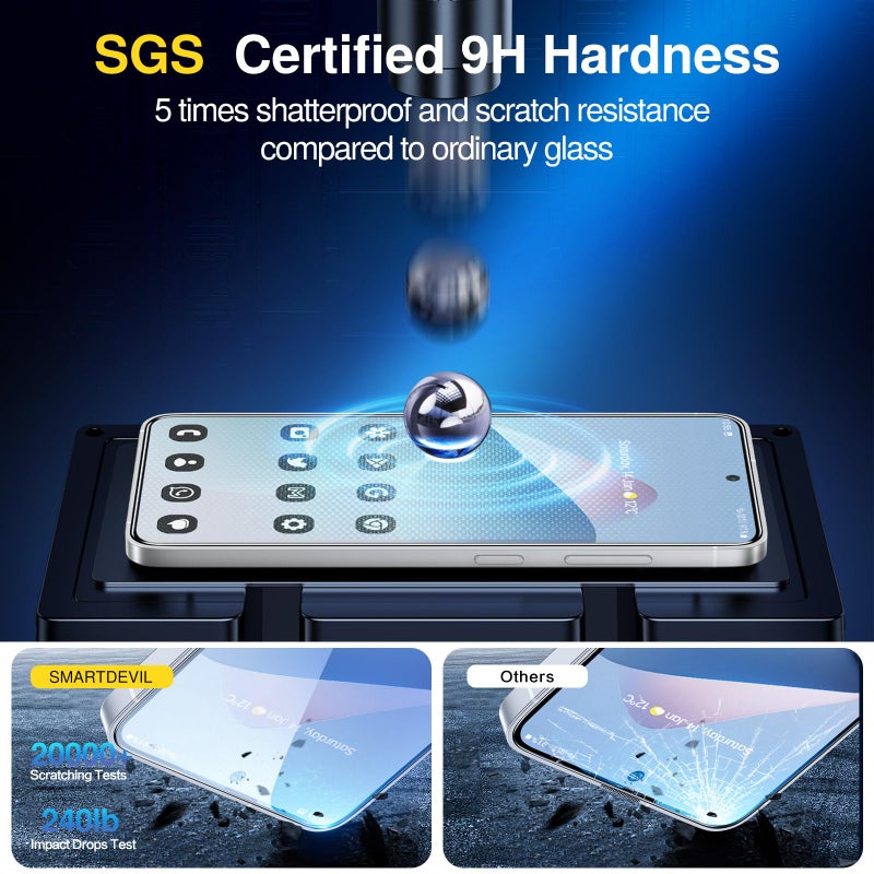 SMARTDEVIL [3 Pack for Samsung Galaxy S25 Screen Protector, Finger Print Reader Compatible, Fast & Easy Installation, Clear 9H Tempered Glass Film, Alignment Frame [Dust-Free & Bubble-Free] - Image 4