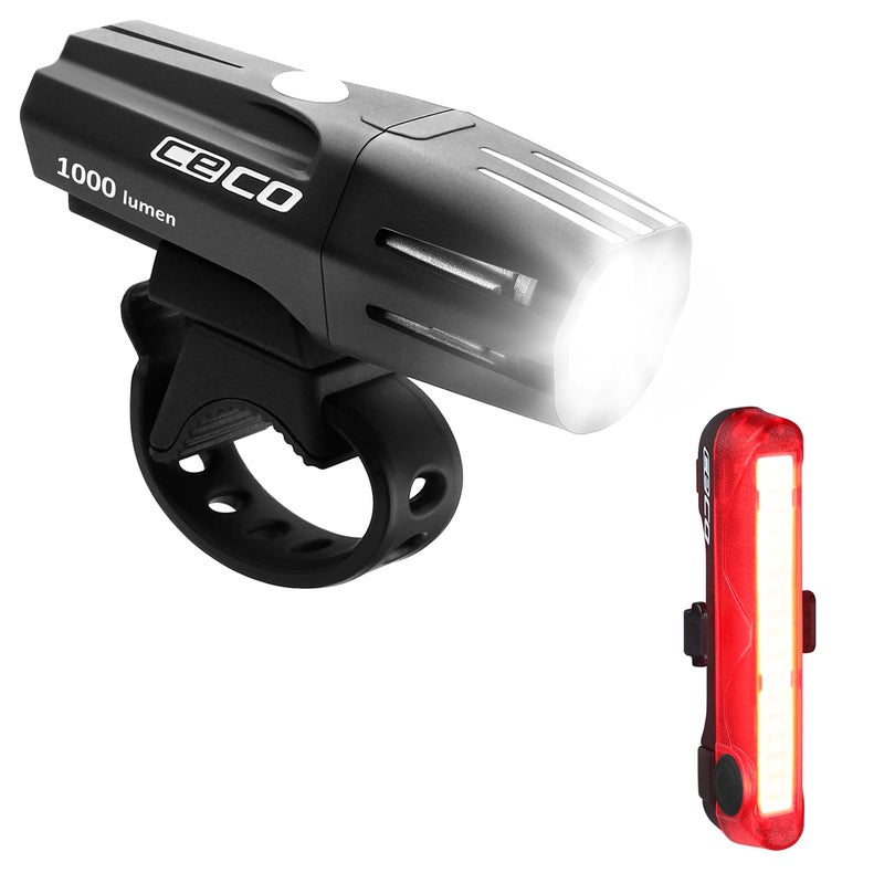 CECO-USA: 1000 Lumen Headlight & 80 Lumen COB LED Tail Light for Cyclists who Want to See far & to be seen from Super Wide Angle. Brightest USB Rechargeable Bike Light Set Available for All Cyclists - Image 1