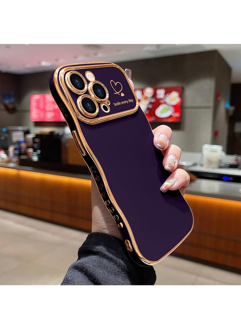 WRISTWISE Case Cover for iPhone 14 Pro, Cute Wave Frame Curly Shape with Love Heart Pattern Raised Camera Protection Cover Luxury Plating Shockproof Phone Case for iPhone 14 Pro, Purple - Image 2