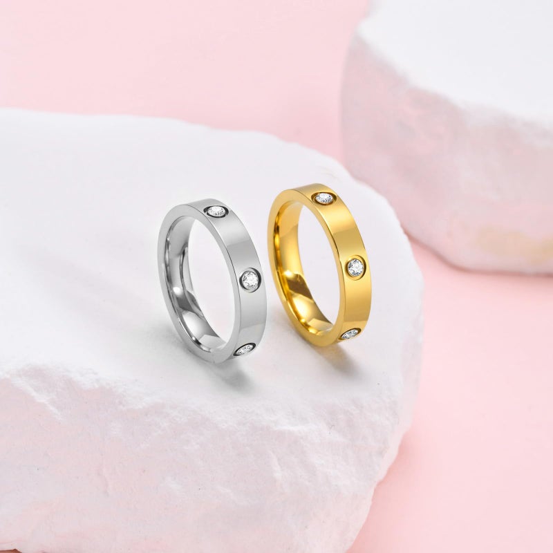 MPRAINBOW Gold Rings for Women, 18K Gold Plated Stainless Steel Cubic Zirconia Friendship Band Wedding Party Trendy Jewelry,Christmas Birthday Gifts for Her Mom Girlfriend - Image 5