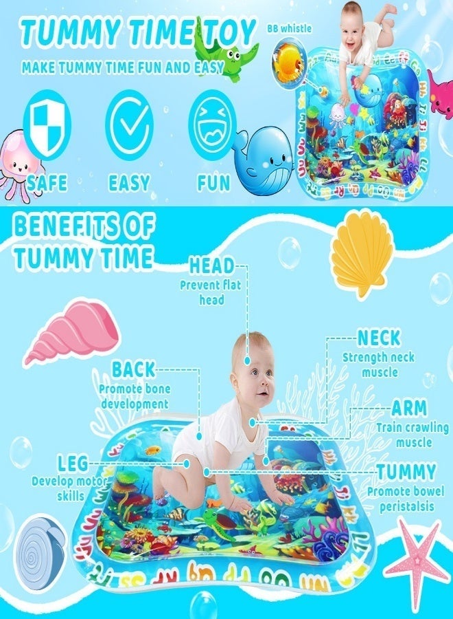 Leak - Proof Inflatable Baby Tummy Time Water Play Mat with 6 Soft Floating Toys, BB Whistle & 26 Alphabet - Rimmed Ocean Graphics for Infant Sensory Development + Early Learning (0 - 24 Months) - Image 5