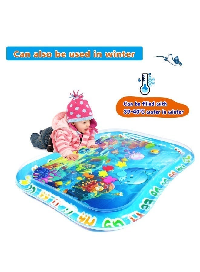 Leak - Proof Inflatable Baby Tummy Time Water Play Mat with 6 Soft Floating Toys, BB Whistle & 26 Alphabet - Rimmed Ocean Graphics for Infant Sensory Development + Early Learning (0 - 24 Months) - Image 4