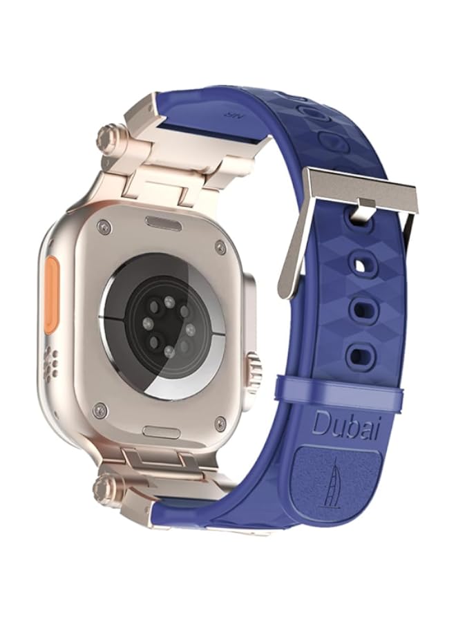 Dubai Design Logo TPU Band Compatible with Apple Watch Series 10 | Ultra 2 | 9 | 8 Ultra | 8 | 7 | 6 49/46/45/44/42 mm, Rubber Strap with Titatnuim Color Adapter 