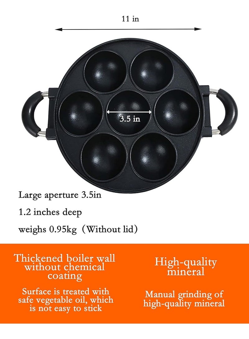 DubaiGallery Classic Style Cookware Fry Pan 7 Holes Round Metal Aluminum Cookware Nonstick Egg Cake Grill Pan with Clear Glass Lids - Image 2